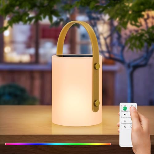 GGNOO Solar LED Outdoor Lampe mit Fernbedienung 8 Farben Dimmbar Tragbare LED Tischlampe für Außen Solar und USB Aufladbar IP44 Wasserdicht Geeignet für den Innen- und Außenbereich von GGNOO