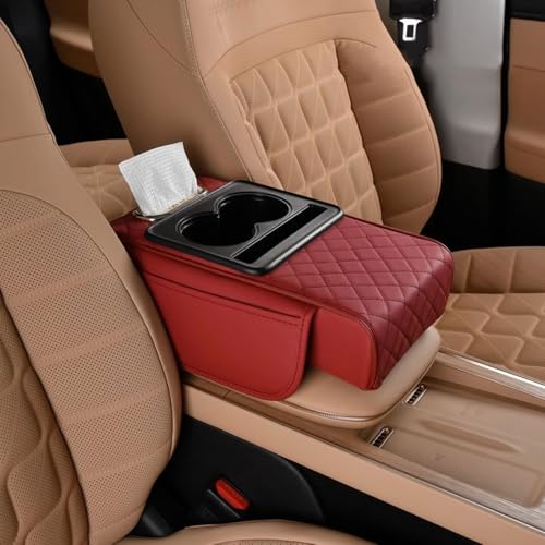 GGOIN Auto Armlehnenkissen für BMW 2er Gran Coupé (F74) 2025/M235 xDrive (seit 2025), Multifunktionales Memory Foam Armlehne Box Pad Komfort Innenraum Zubehör,B Red von GGOIN