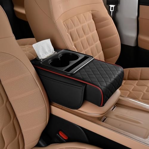 GGOIN Auto Armlehnenkissen für DS 3 /DS 3 E-Tense(seit 2022)/DS 4 E-Tense/DS 4 Cross (seit 2021), Multifunktionales Memory Foam Armlehne Box Pad Komfort Innenraum Zubehör,C Black Red von GGOIN