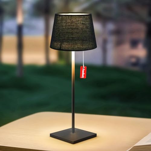 GGII Tischlampe Kabellos Dimmbare LED Akku Tischleuchte, Wiederaufladbar Warme Lichtfarbe 3000K+Aluminium Outdoor Tischlampe wasserdicht IP44 für Innen Außen Terrasse Esstisch Balkon (schwarz) von GGOO