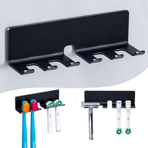 GGQ Zahnbürstenhalter, Elektrische Zahnbürste Halter Wand, Edelstahl SUS304 Zahnbürstenkopf Halter Ohne Bohren für Badezimmer Zahnbürste Halterung Selbstklebend Aufsteckbürsten Halter, Schwarz von GGQ