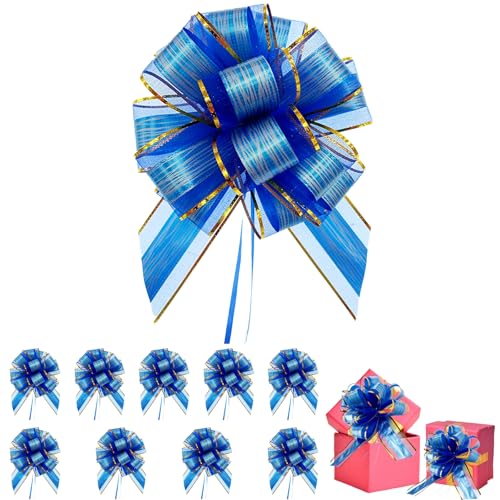GGTTNRT 10 Stück Geschenkschleife, 17 cm Ziehschleife Geschenk, für Verpacken Hochzeit Geburtstag Weihnachten (Blau) von GGTTNRT