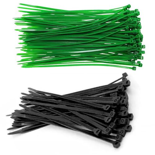 200 Stück professionelle Kabelbinder 150 x 3 mm, Halter für den Kabelweg Halter für Kabelbinder, temperaturbeständig, chemische resistenz（Schwarz + Grün） von GGUFAY