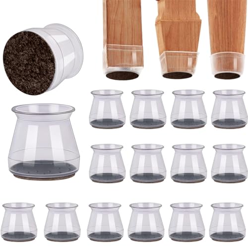GGUFAY 16 Stück Schutzkappen, 17-19mm Silikon Stuhlbeinkappen für Stuhlbeine mit Filz, Möbelmatte Für Hartholzböden Stuhlbeinkappen transparent schwarz schwarz Schutzkappen für Rund Stuhlbeine,M von GGUFAY
