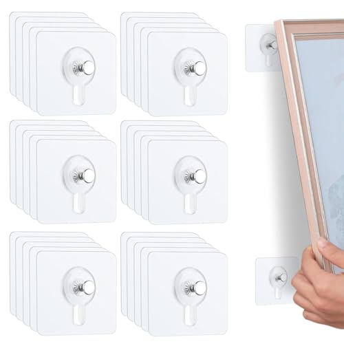 GGUFAY 30 Stück Bilderhaken Transparent Klebehaken Bilder Aufhängen Ohne Bohre, Klebehaken Bilderrahmen, Bildaufhänger SelbstklebendAufhänger für Bilder,Poster, Fotos,Gemälde,Karton（Max5kg） von GGUFAY