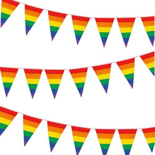 GGUFAY Pride Flag, Regenbogen Flagge, LGBTQ, Kann Draußen Verwendet Werden, 8 Meter, 25 Dreieckige Flaggen von GGUFAY