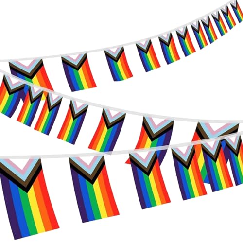 GGUFAY Progress Pride Flag, Regenbogen Flagge, LGBTQ, Kann Draußen Verwendet Werden, 8 Meter, 25 Flaggen von GGUFAY