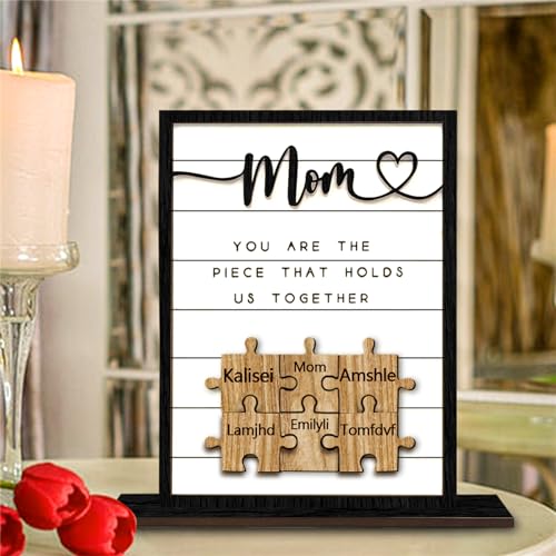 GGUIUIC Muttertag Puzzle Zeichen personalisiert Mama Du bist das Stück, das Uns zusammenhält Puzzle Stück Plaque Muttertag Puzzle Zeichen mit Kindernamen Muttertag Puzzle Geschenk für Mama von GGUIUIC