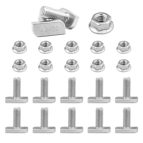 GGXZHT 10 Stück Hammerkopfschrauben M8x20 aus Edelstahl Sperrzahnmuttern mit Flanschmuttern M8, Gewächshausschrauben für pv Module Photovoltaik-Aluprofil Gewächshaus Solar Montageschiene von GGXZHT