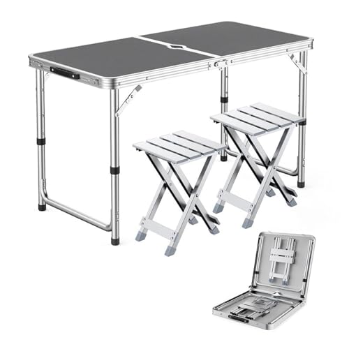 GGYTMQL 3PCS Campingfell Erholung Klapphocker Set mit hochverstellbaren Tischfaltable tragbarer Picknicktisch mit 2 Hockern für Grillgartenpartys von GGYTMQL