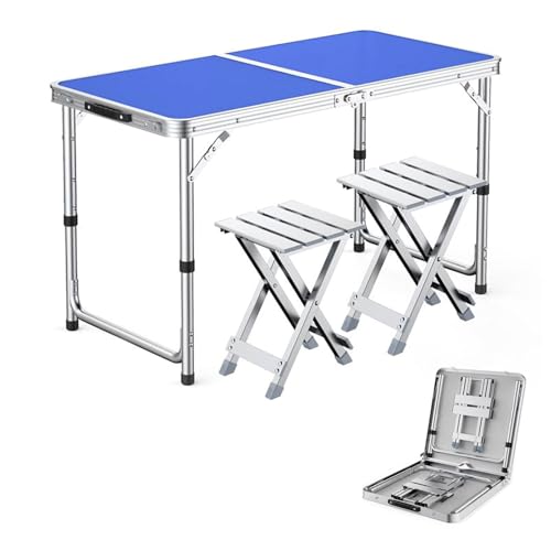 GGYTMQL 3PCS Campingfell Erholung Klapphocker Set mit hochverstellbaren Tischfaltable tragbarer Picknicktisch mit 2 Hockern für Grillgartenpartys von GGYTMQL
