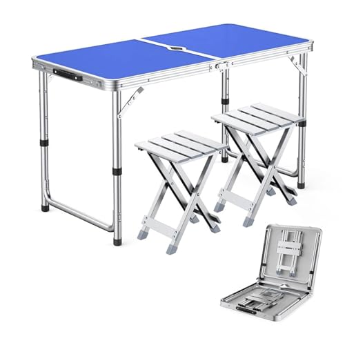GGYTMQL 3PCS Campingfell Erholung Klapphocker Set mit hochverstellbaren Tischfaltable tragbarer Picknicktisch mit 2 Hockern für Grillgartenpartys von GGYTMQL