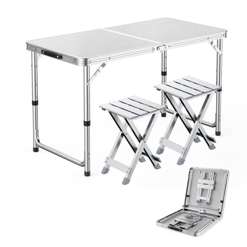 GGYTMQL 3PCS Campingfell Erholung Klapphocker Set mit hochverstellbaren Tischfaltable tragbarer Picknicktisch mit 2 Hockern für Grillgartenpartys von GGYTMQL