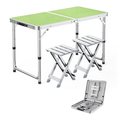 GGYTMQL 3PCS Campingfell Erholung Klapphocker Set mit hochverstellbaren Tischfaltable tragbarer Picknicktisch mit 2 Hockern für Grillgartenpartys von GGYTMQL