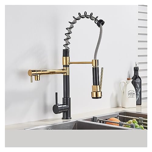 GGYTMQL Blackend Spring Küchenarmatur Herausziehen Seite Spritzer Dual Spout Einhandmischer Tippen SUCK Wasserhahn 360 Rotation Küchenarmaturen (Mat Black A) von GGYTMQL