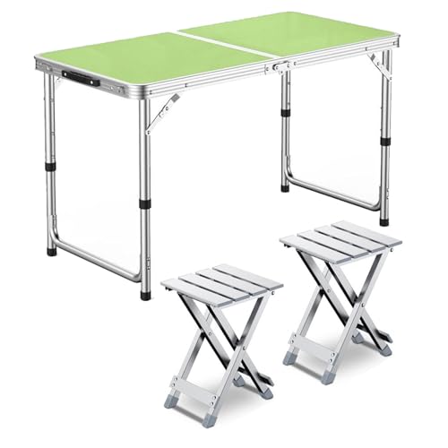GGYTMQL Camping -Tisch mit 2 Hockern, einstellbare Höhe Faltbare Picknicktisch tragbares Klapphöhlen -Airs -Hocker für Kiten Outdoor Garden BBQ von GGYTMQL