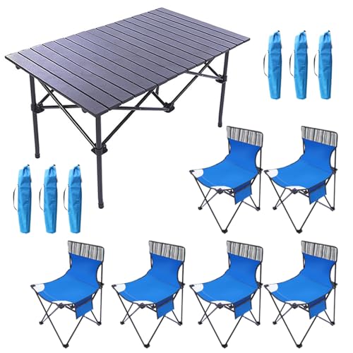 GGYTMQL Campingtisch mit Airs -Set von 7, tragbarer Klapptisch und Sitze für 6 Personen, Picknick -Aluminium -Familie Tischluft Set für Gartenparty im Freien von GGYTMQL
