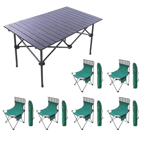 GGYTMQL Campingtisch mit Airs -Set von 7, tragbarer Klapptisch und Sitze für 6 Personen, Picknick -Aluminium -Familie Tischluft Set für Gartenparty im Freien von GGYTMQL