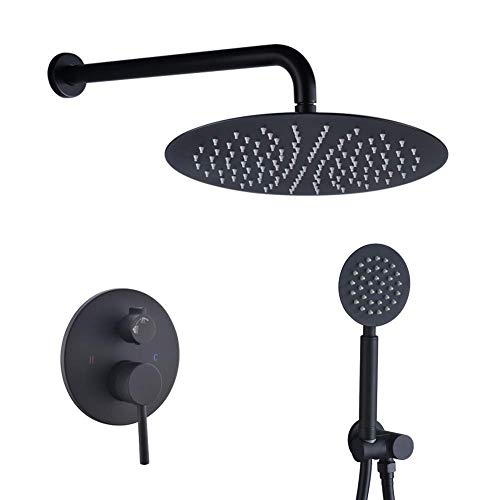 GGYTMQL Duschsystem, Duscharmatur-Set mit 30,5 cm Regenduschkopf und Handbrause, Wandmontage, Premium, mattschwarzes System, luxuriöses Duschset von GGYTMQL