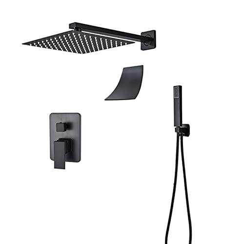 GGYTMQL Duschsystem mit Wannenauslauf, Wandmontage, Duscharmatur-Set mit 25,4 cm Regenduschkopf, Handbrause-Set, Bad-Duscharmatur, Schwarz, C, C von GGYTMQL