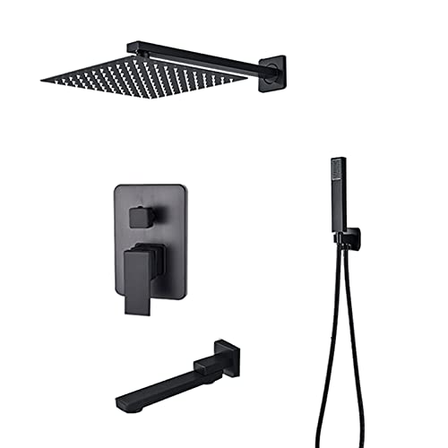 GGYTMQL Duschsystem mit Wannenauslauf, Wandmontage, Duscharmatur-Set mit 25,4 cm Regenduschkopf, Handbrause-Set, Bad-Duscharmatur, Schwarz, C, C von GGYTMQL