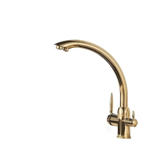 GGYTMQL Gereinigter Wasserhahn Kühlmixer Dual Handle Drehung Trinken Sink Mixer Tap Deck montiert (Gold) von GGYTMQL