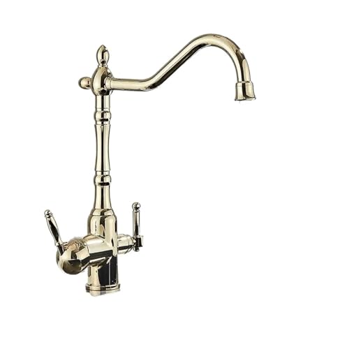 GGYTMQL Goldfilter Küchenarmatur Mischbatterie Kaltwasser gereinigtes Wasser Wasserhahn Kranhahn Antik Brücke Messing Spültischarmaturen für Küche (Gold glänzend A) von GGYTMQL
