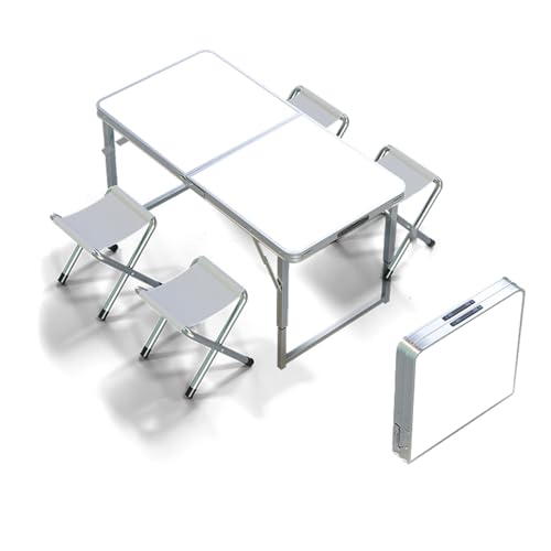 GGYTMQL Klappcamptisch und Stuhlset mit 3/5, leichten Aluminium -Esstisch mit verstellbaren Höhenbeinen tragbare Faltbare Luftluft für den Gebrauch im Innenbereich im Innenräumen von GGYTMQL