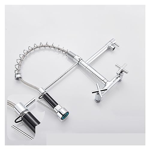 GGYTMQL Küchenarmatur Wand montierte Feder matt schwarz Zug Doppelgriff Doppelgriff 360 Drehung heiß und kalt Wasserhahn (Gold) von GGYTMQL