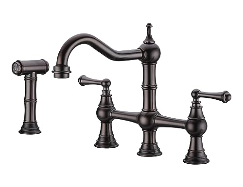 GGYTMQL Küchenarmatur mit 20,3 cm Mittelbrücke mit seitlichem Sprühkopf aus Messing, 2 Griffe, 4 Löcher, klassischer antiker Wasserhahn für Küchenspüle von GGYTMQL