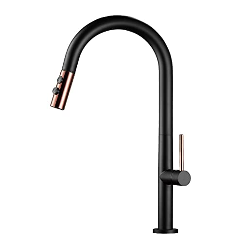 GGYTMQL Küchenarmaturen mit Ausziehspray, Spülbeckenmischer Wasserhahn Messing Heiß- und Kaltwasser Swivel Einlochwaschbecken Wasserhahn schwarz (weiß) von GGYTMQL