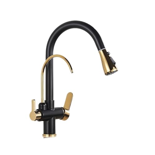 GGYTMQL Messing Dreifunktion Einhandgriff heißes und kaltes Wasser Wasserhahn Arbeitsplatte montiert Küchenarmatur Auszug Mischer Wasserhahn (Black-01) von GGYTMQL