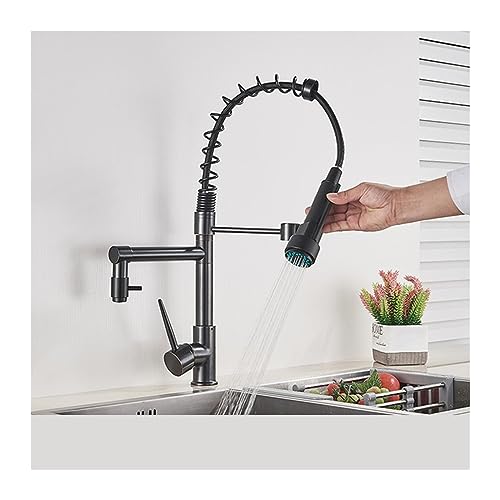 GGYTMQL Messing Dreifunktion Einhandgriff heißes und kaltes Wasser Wasserhahn Arbeitsplatte montiert Küchenarmatur Auszug Mischer Wasserhahn (Black-01) von GGYTMQL