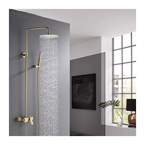 GGYTMQL Regenduschsystem Gebürstetes Gold Dusch-Kombi-Set Freiliegendes Badezimmer-Duscharmatur-Set mit 25,4 cm Regenduschkopf, Dou von GGYTMQL