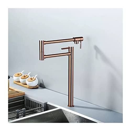 GGYTMQL Roségold Füllhahn, Messing Blumentopf Wasserhahn Faltbar in der Küche 2 Griff mit dehnbaren Doppelgelenk Hahn Arm Schaukel von GGYTMQL