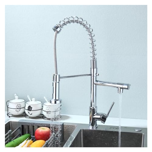GGYTMQL Spring Pull Down Küchenspüle Wasserhahn Chrom Heiß- und Kalt-Mischarmatur mit Doppelausläufen Deckmontage (C) von GGYTMQL