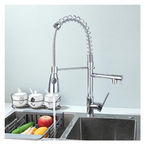GGYTMQL Spring Pull Down Küchenspüle Wasserhahn Chrom Heiß- und Kalt-Mischarmatur mit Doppelausläufen Deckmontage (C) von GGYTMQL