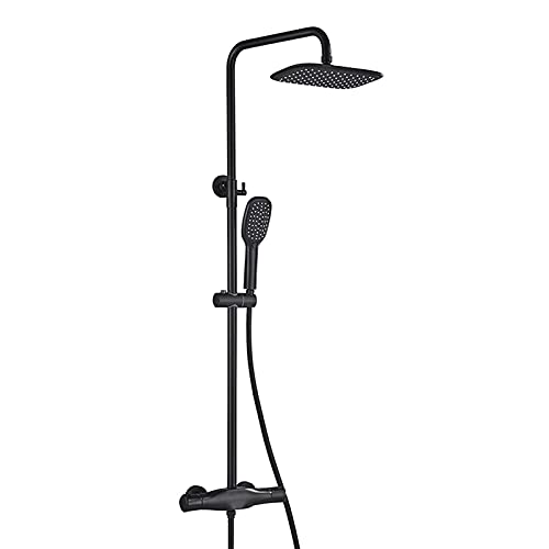 GGYTMQL Thermostat-Duscharmatur-Set, Regenduschkopf mit Dual-Modus-Handbrause, Badezimmer-Duscharmatur, Wandmontiertes Duschsystem mit Auslauf von GGYTMQL