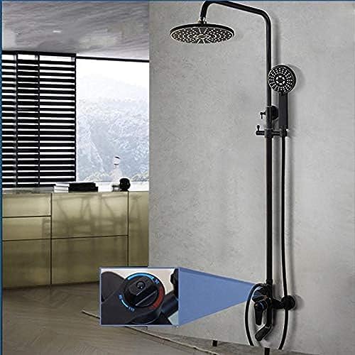 GGYTMQL Thermostatischer schwarzer Wasserhahn Badezimmer Badewanne Dusche Mischbatterie Set Wasserfall Regendusche Kopf Badewanne Wasserhahn Armaturen von GGYTMQL