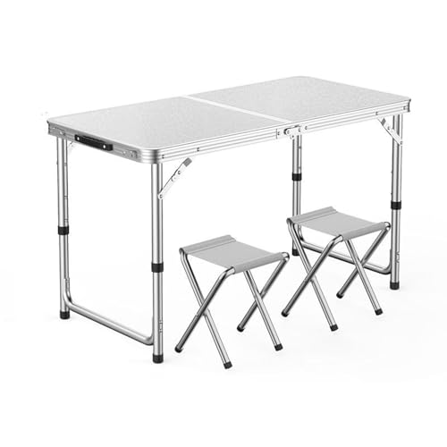 GGYTMQL Tragbarer Klappcamping -Picknicktisch und Lufthocker Set aus 3 faltbarem verstellbarem Gartentisch mit Oxford -Stoff Rasenhocker für Garten im Freien von GGYTMQL