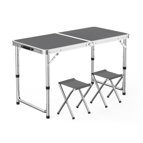 GGYTMQL Tragbarer Klappcamping -Picknicktisch und Lufthocker Set aus 3 faltbarem verstellbarem Gartentisch mit Oxford -Stoff Rasenhocker für Garten im Freien von GGYTMQL