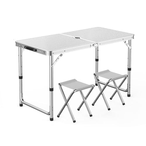 GGYTMQL Tragbarer Klappcamping -Picknicktisch und Lufthocker Set aus 3 faltbarem verstellbarem Gartentisch mit Oxford -Stoff Rasenhocker für Garten im Freien von GGYTMQL