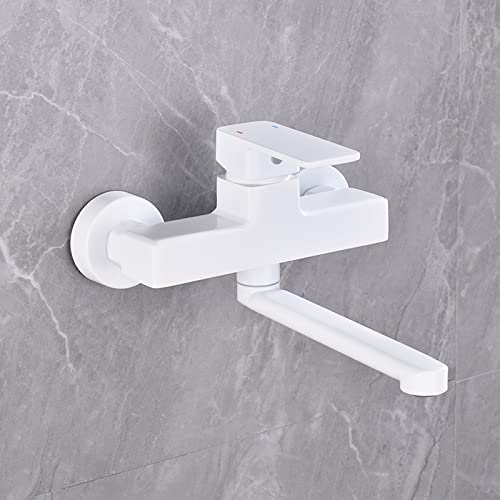 GGYTMQL Wandmontierte Küchenarmatur Weißes heißes und kaltes Wasser Doppelloch Messing Wasserhahn für Küchenspüle Bad-20 cm (25 cm) von GGYTMQL