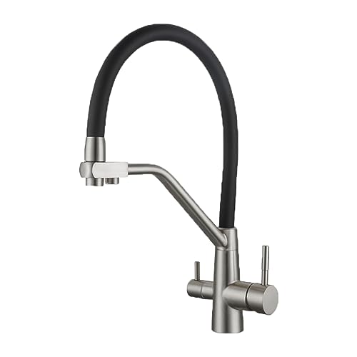 GGYTMQL Wasserfilter Küchenarmatur Messing Trinkgefilterter Kran Doppelauslauf Mixer 360 Grad Rotation Wasserreinigung Spültischarmaturen (Silber) von GGYTMQL
