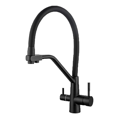 GGYTMQL Wasserfilter Küchenarmatur Messing Trinkgefilterter Kran Doppelauslauf Mixer 360 Grad Rotation Wasserreinigung Spültischarmaturen (schwarz) von GGYTMQL