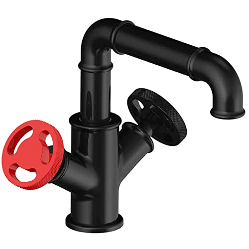 Industrial Vintage Schwarzer Küchenmischer Tap Wasserhahn mit zwei Handradgriffen Schwenkspüle Spüle Wasserhahn für Heiß- und Kaltwasserversorgung kurzes Design von GGYTMQL