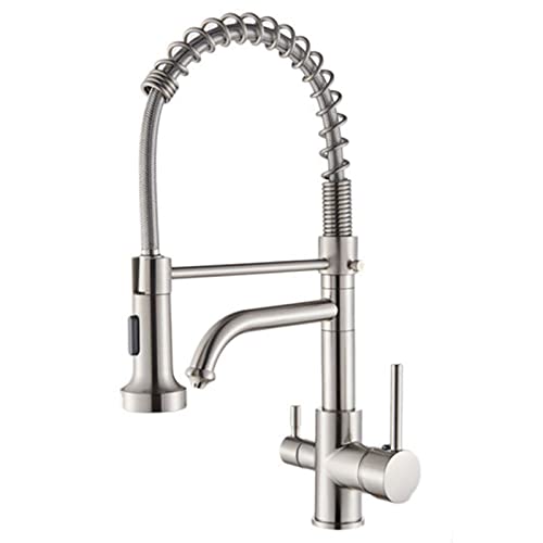 Küchenarmatur mit Trinkwasser Wasserhahn, 360 ° Rotation 2 Modi Spray Plec Plear Kitchen Spüle Wasserhahn, Messing Dual Griff Kalt und heißer Wasserküchenmischer, schwarz (Farbe: gebürstet n n von GGYTMQL