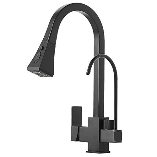 Küchenarmatur mit Trinkwasser Wasserhahn 360 ° Drehausstrich hoher Bogen Pull Down Küchenspüle Wasserhahn mit 2-Mode-Sprühgerät-Messing-Eingriff Eingriff Kaltküchenmixer-Hahn, Schwarz (Farbe: Farbe: Küchenarmatur mit Trinkwasser Wasserhahn 360 ° Drehausstrich hoher Bogen Pull Down Küchenspüle Wasserhahn mit 2-Mode-Sprühgerät-Messing-Eingriff Eingriff Kaltküchenmixer-Hahn, Schwarz (Farbe: Farbe: von GGYTMQL