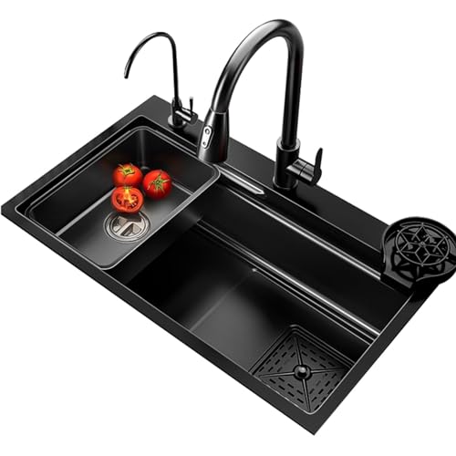 Workstation Unterbauspüle Küchenspüle, 304 Edelstahl, 3-Loch-Spüle, Arbeitsplatz, Doppelschienen-Einzelspüle mit herausziehbarem Wasserhahn (Größe: 68 x 45 x 22 cm) von GGYYQQ