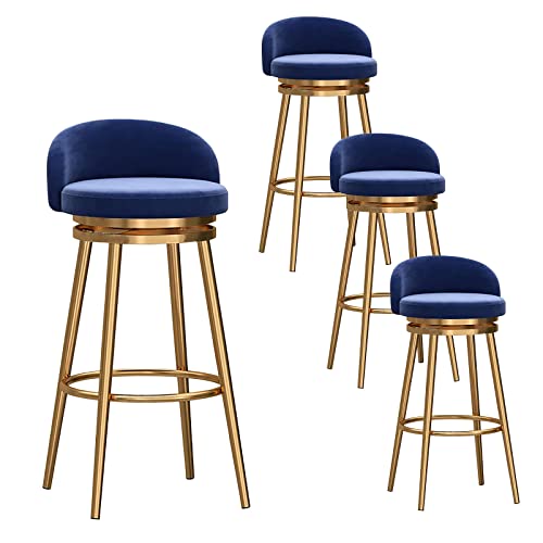 Barhocker, Esszimmerstuhl, Barhocker, 2er-Set, Frühstücksbarstühle aus blauem Samt, mit Rückenlehnen und goldfarbenen Metallbeinen, hohe Bar- und Kneipenhocker für die Küchentheke beautiful scenery von GGZONE